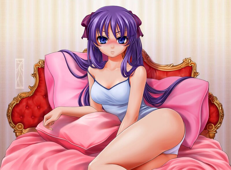 anime girl on a red couch
