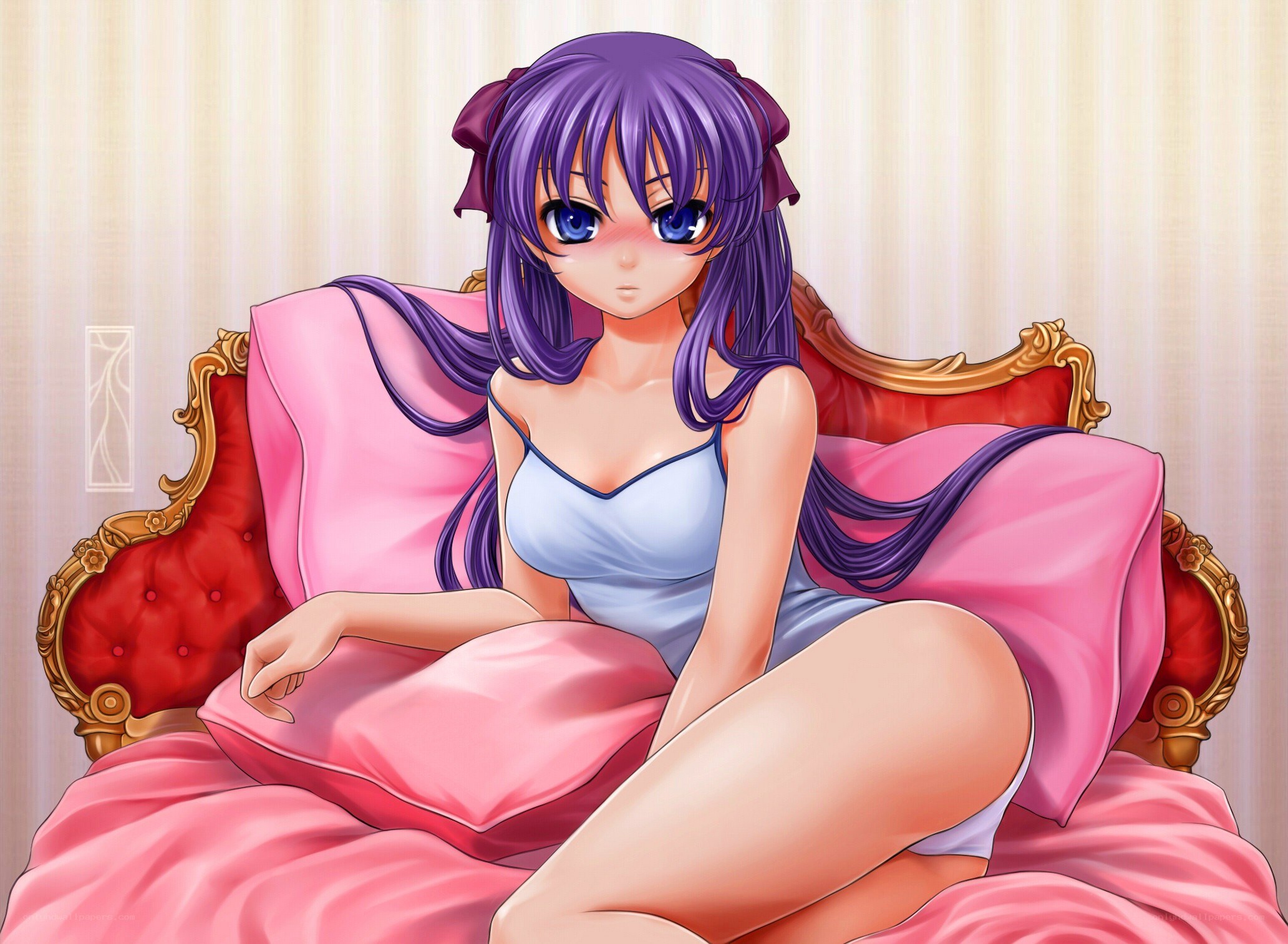 anime girl on a red couch