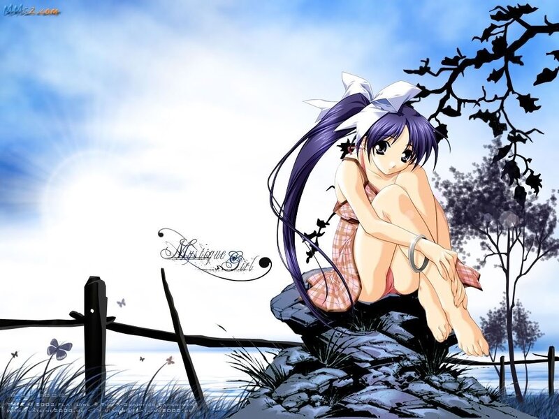 Anime girl on a rock