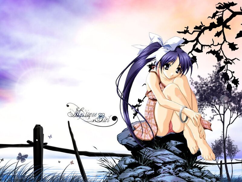 anime girl on a rock
