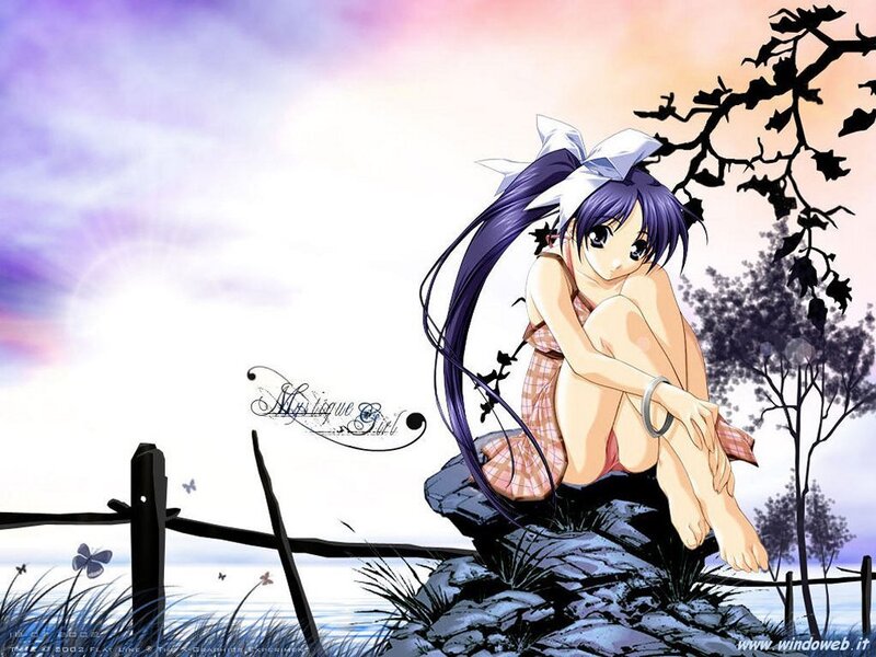 Anime girl on a rock