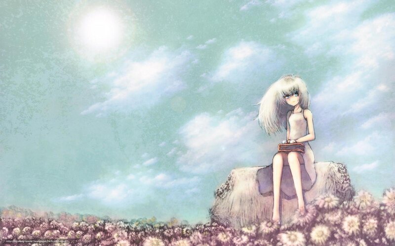 Anime Girl on a Rock — Blue