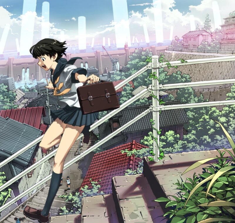 anime girl on a rooftop