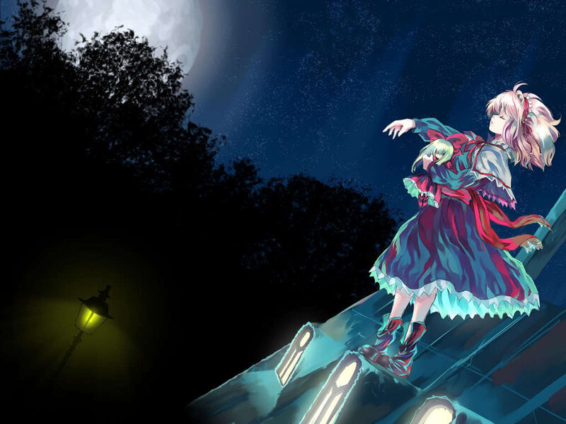 Anime girl on a rooftop at night