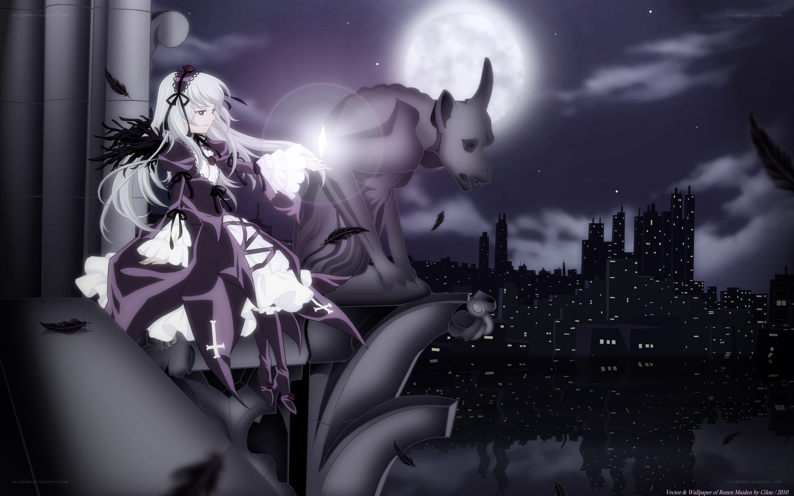 Anime girl on a rooftop at night