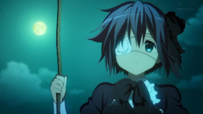 anime girl on a rope at night