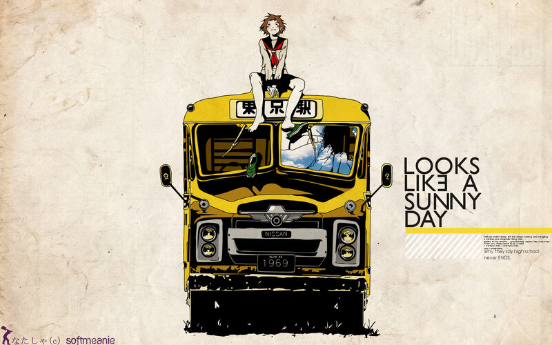 Anime girl on a school bus