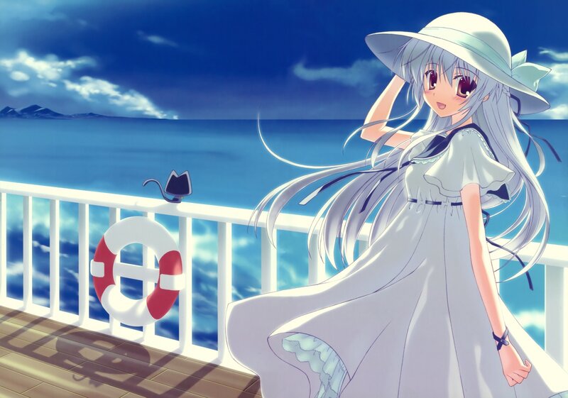 Anime girl on a ship deck