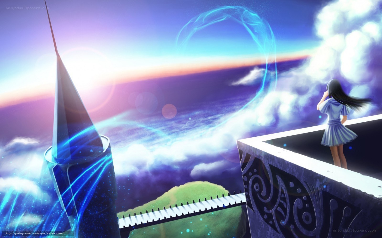 Anime girl on a sky bridge