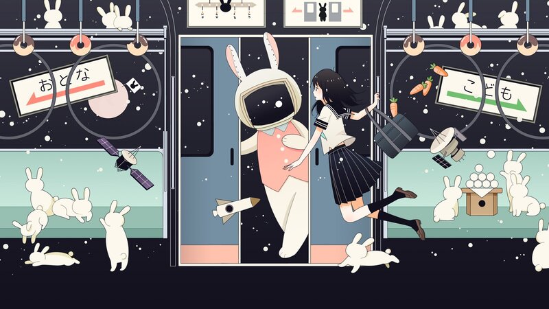 Anime girl on a space train