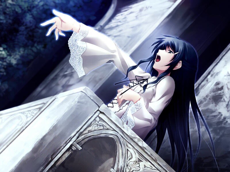 anime girl on a stone structure