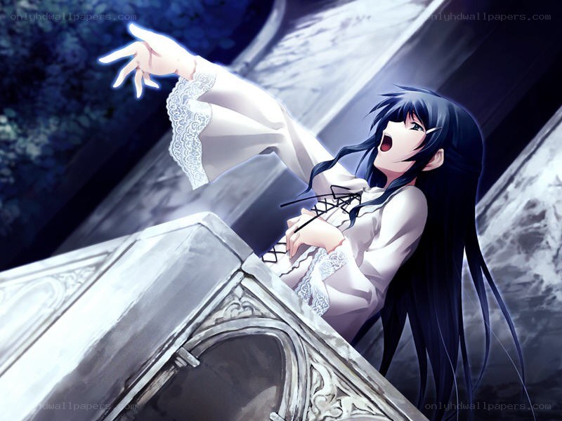 anime girl on a stone structure