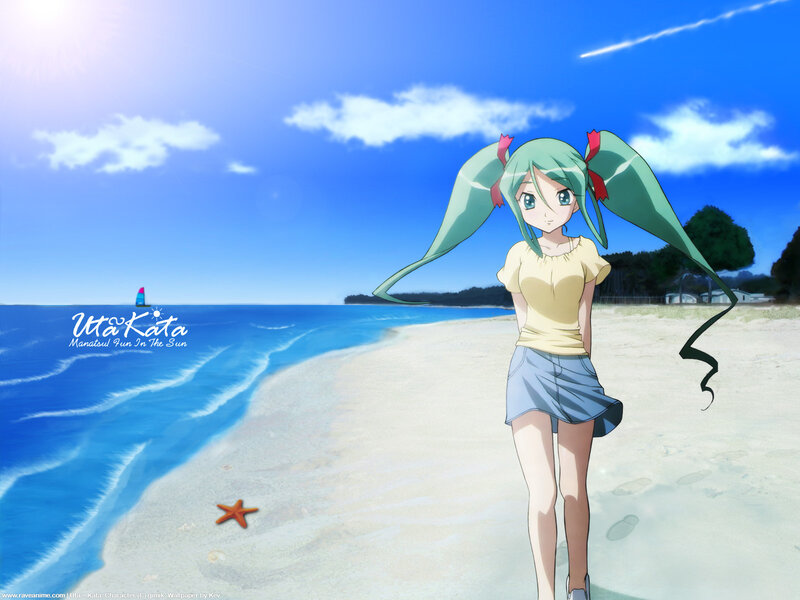 Anime girl on a sunny beach
