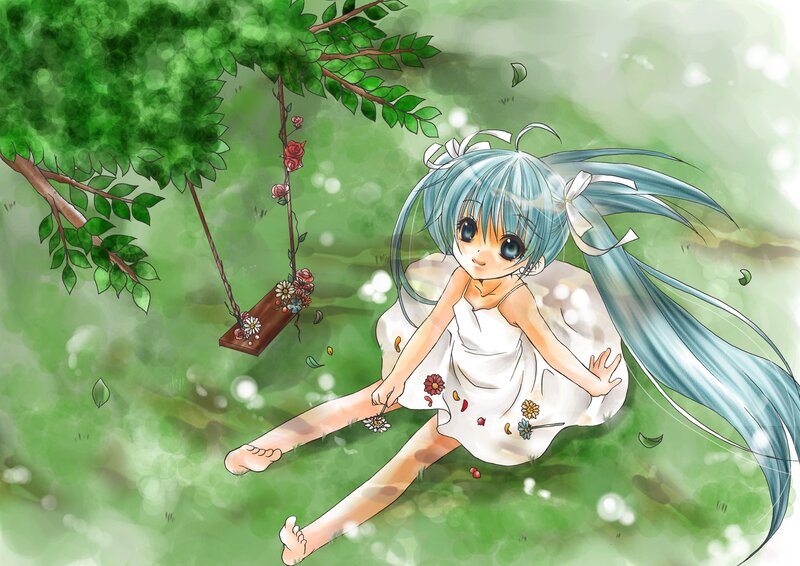 Anime girl on a swing