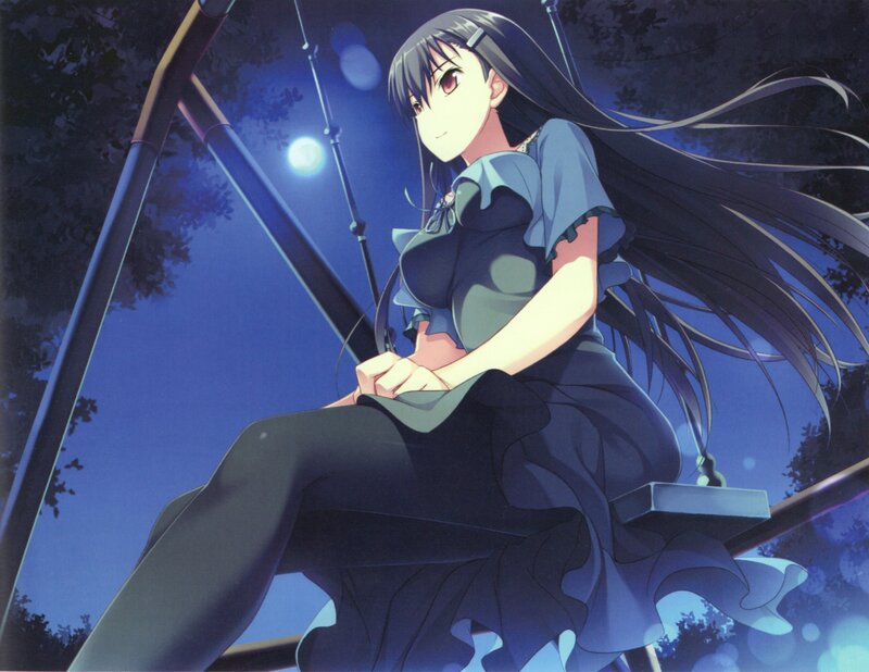 Anime girl on a swing at night