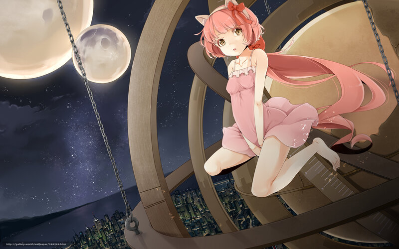 Anime girl on a swing at night