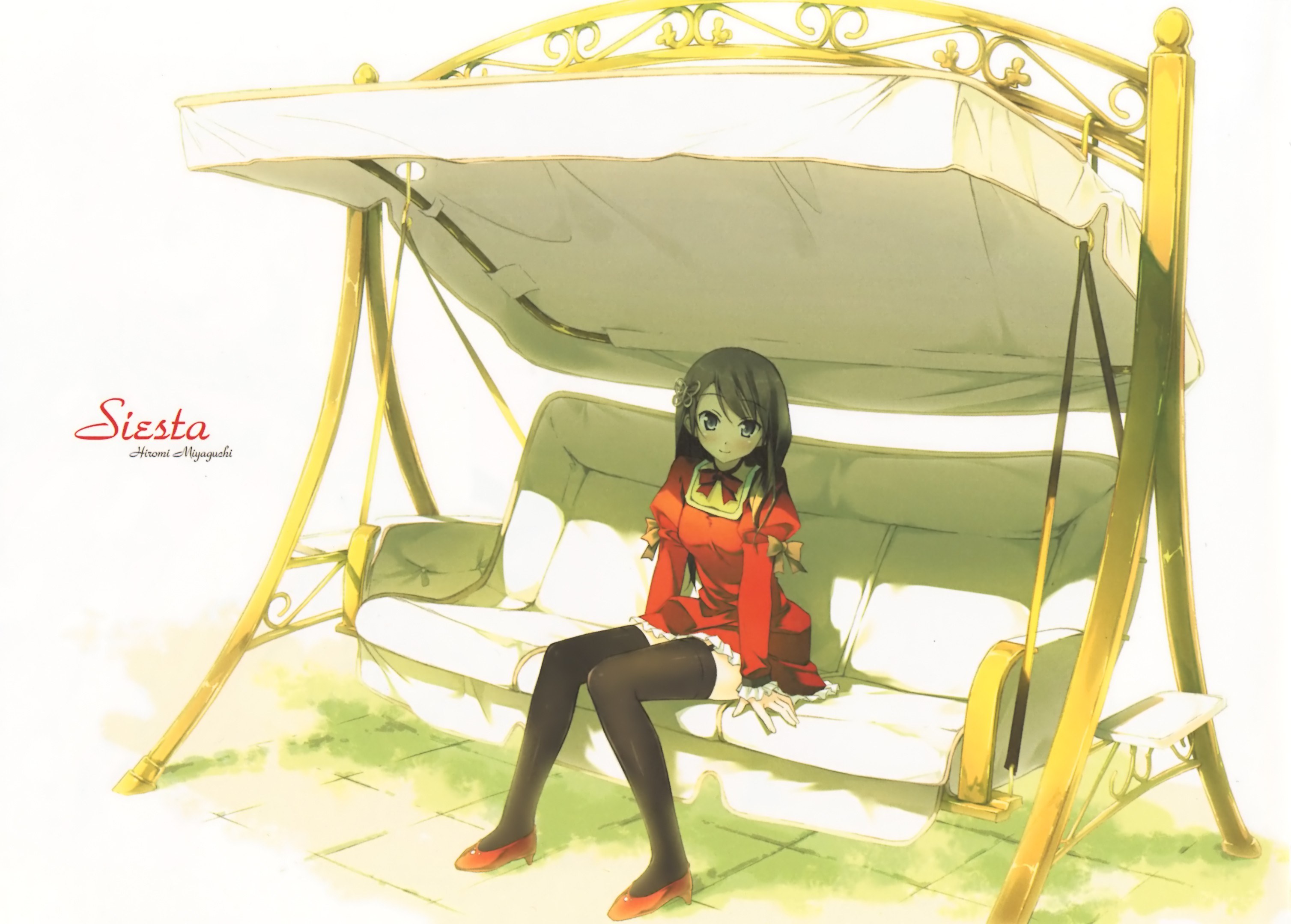 Anime girl on a swing bench
