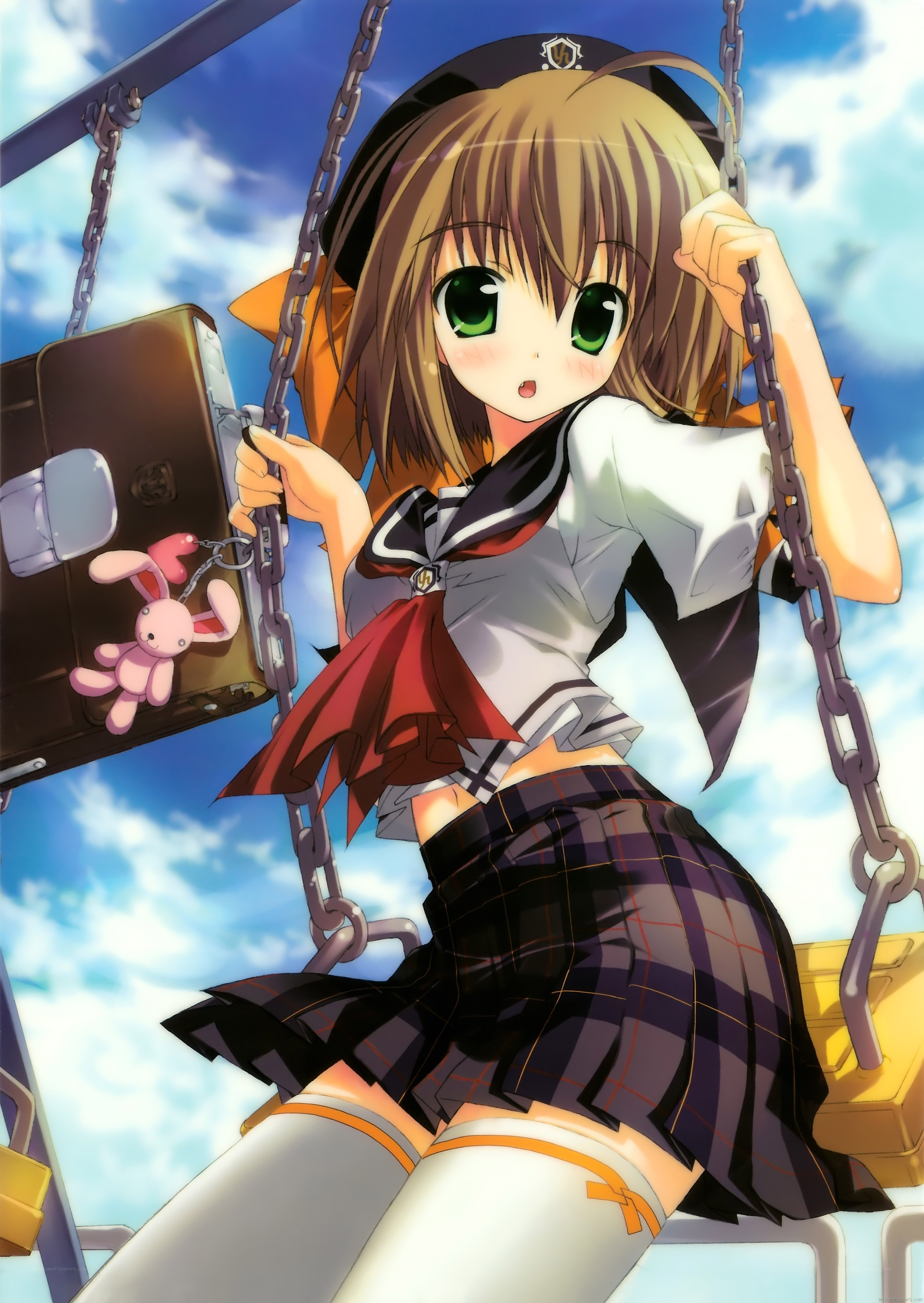 Anime girl on a swing