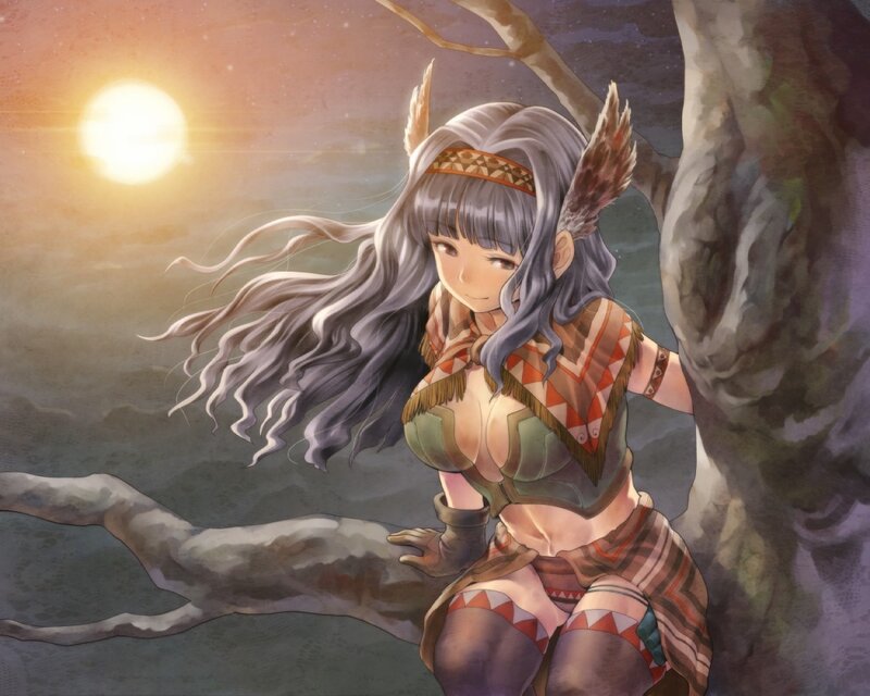 Anime girl on a tree branch