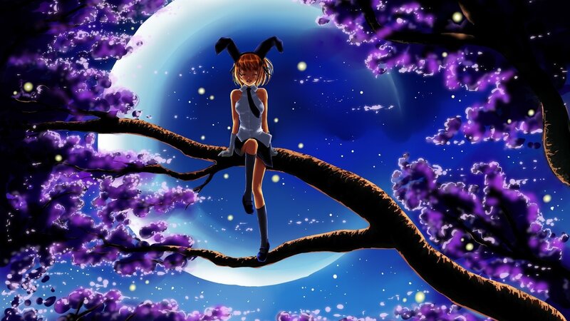 Anime girl on a tree branch