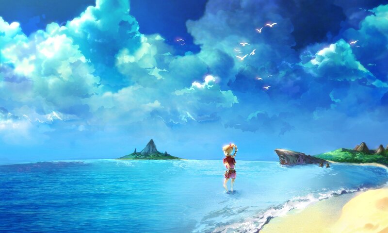 Anime girl on a tropical beach