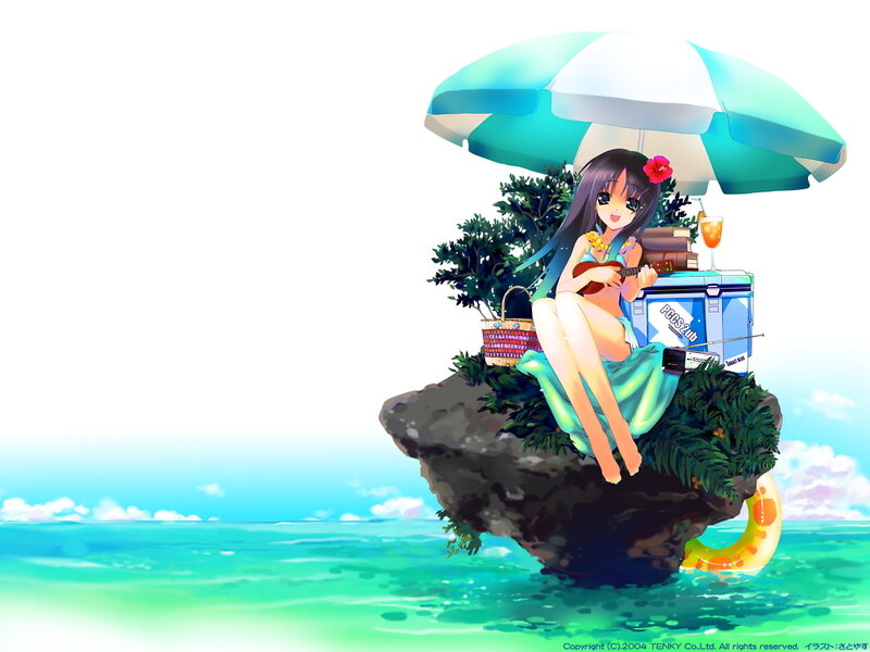 Anime girl on a tropical island
