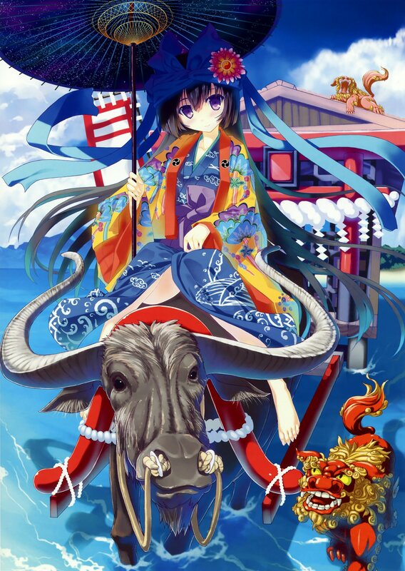 Anime girl on a water buffalo