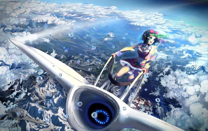 Anime Girl on Aircraft — Blue, Adventurous