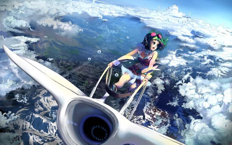 Anime Girl on Aircraft — Blue