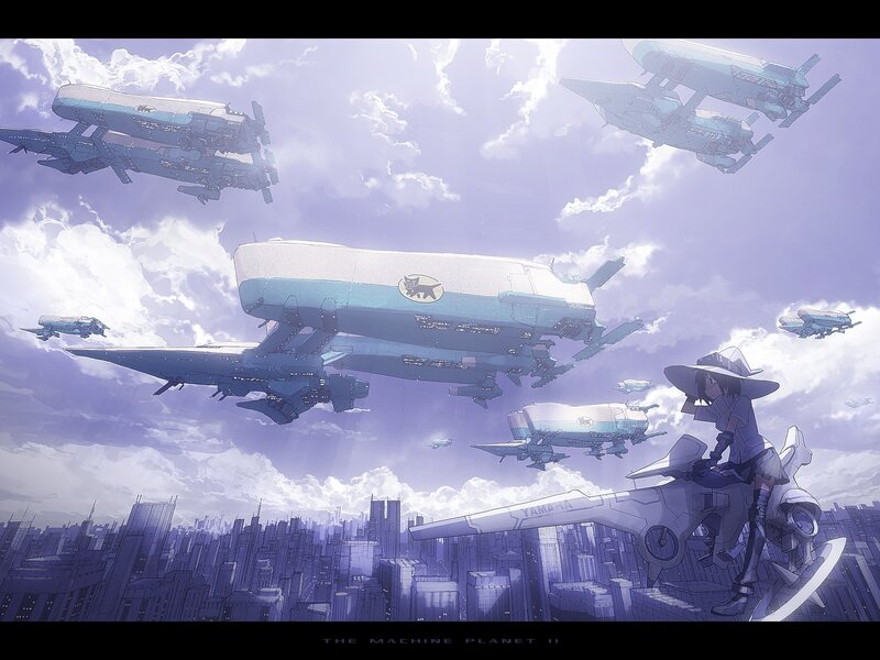 Anime Girl on Aircraft — Purple