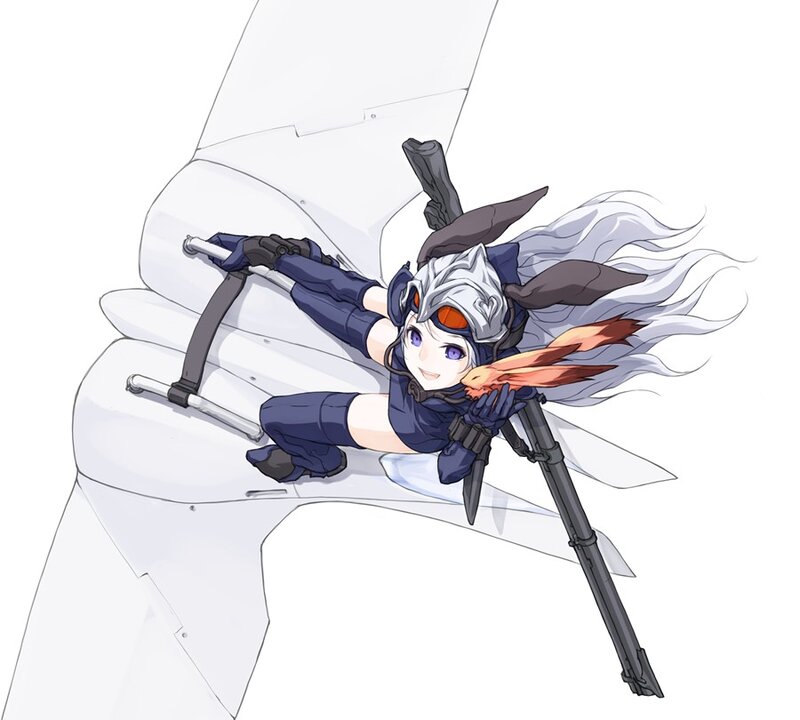Anime Girl on Aircraft — White