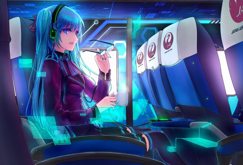 Anime Girl on Airplane — Blue