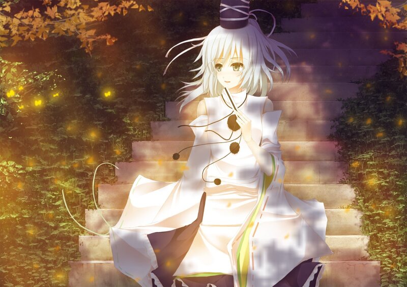 Anime girl on autumn steps