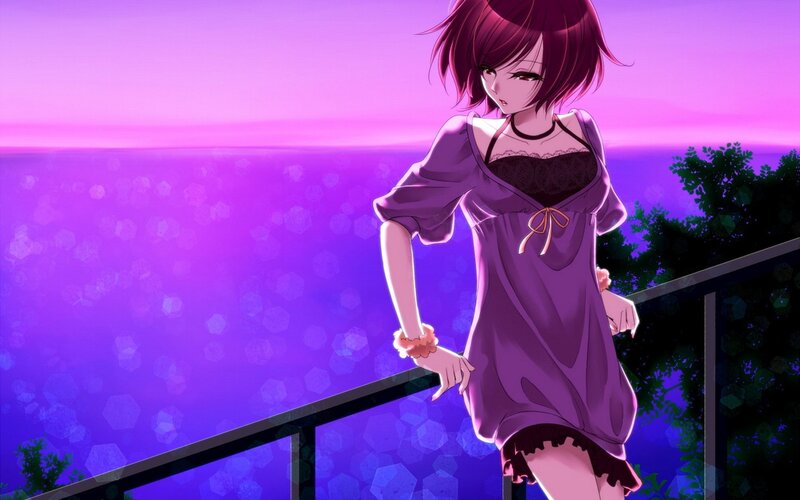 anime girl on balcony at dusk