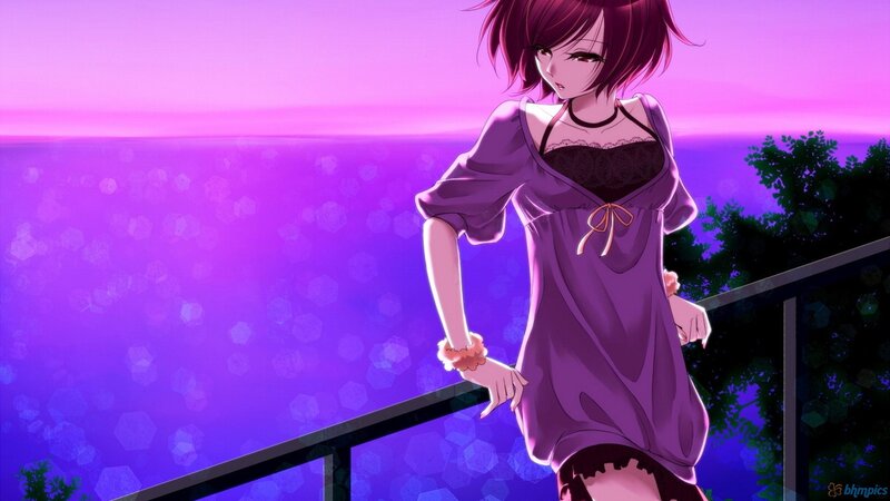 anime girl on balcony at dusk