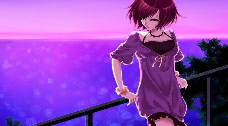 anime girl on balcony at dusk