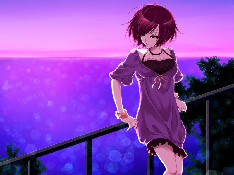 anime girl on balcony at dusk