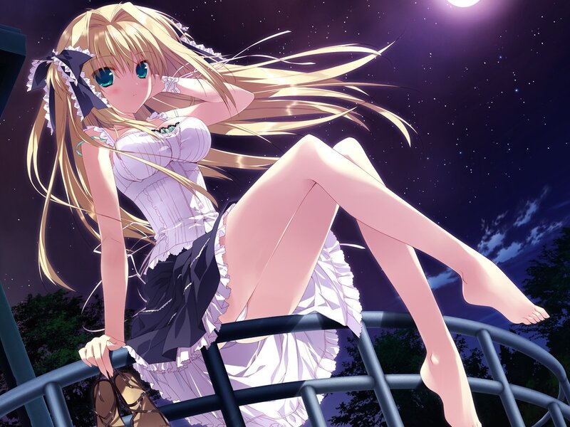 Anime girl on balcony at night