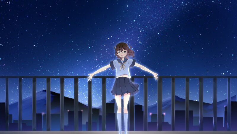 Anime girl on balcony at night