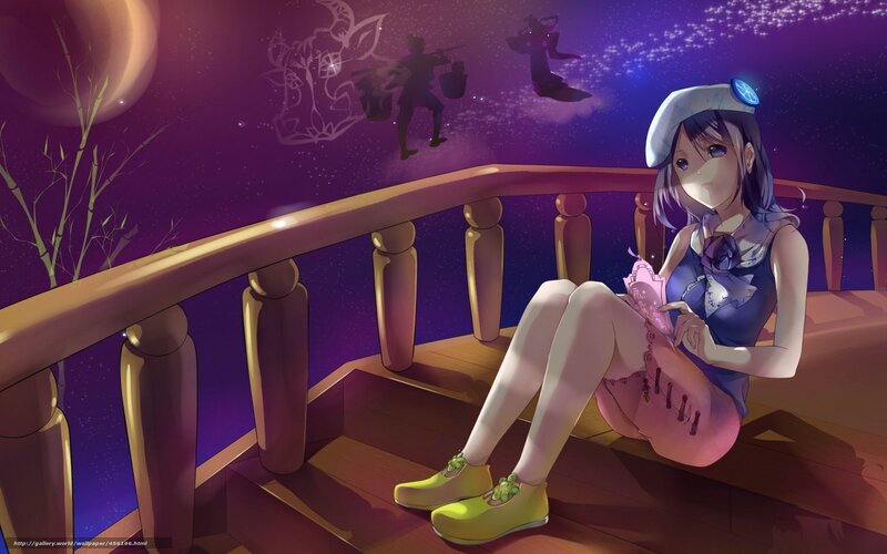 Anime girl on balcony at night