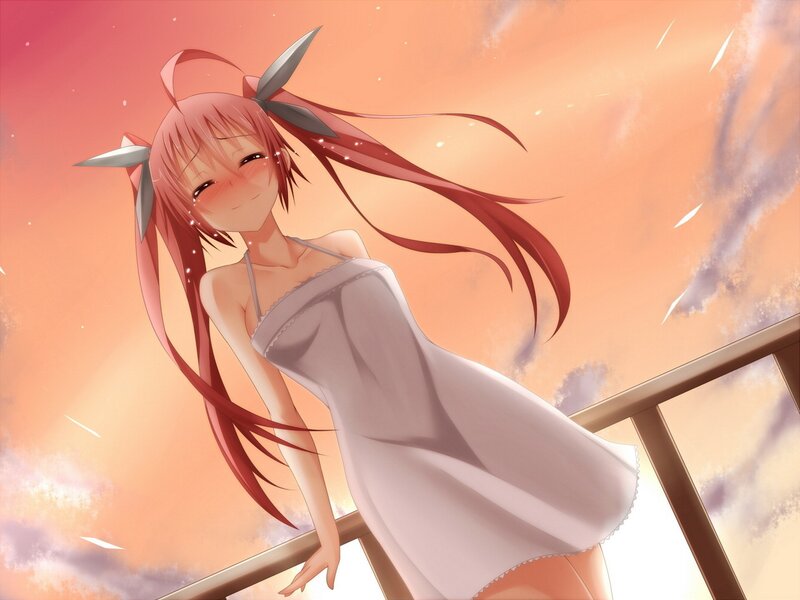 Anime girl on balcony at sunset