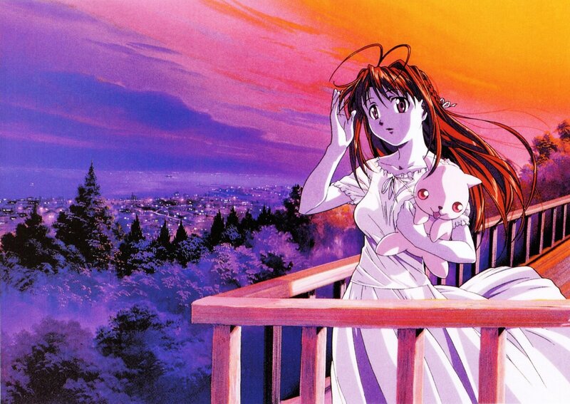 Anime girl on balcony at sunset