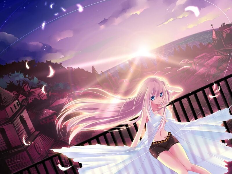 Anime girl on balcony at sunset