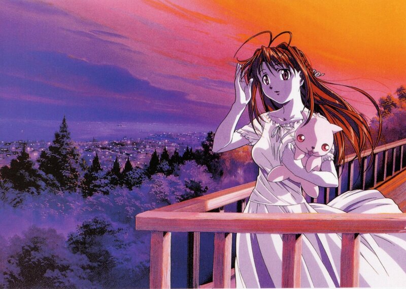 Anime girl on balcony at sunset