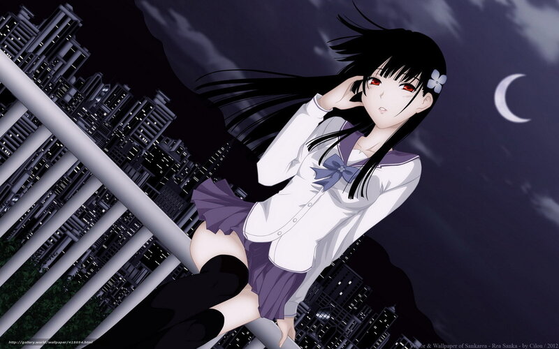 Anime Girl on Balcony — Black, Dramatic, Night, Cityscape