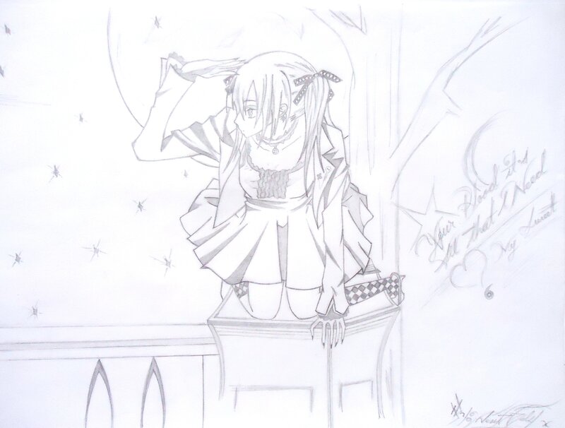 Anime Girl on Balcony — Black, Dramatic, Night, Manga