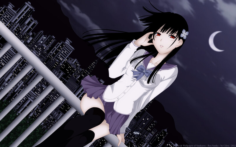 Anime Girl on Balcony — Black, Dramatic
