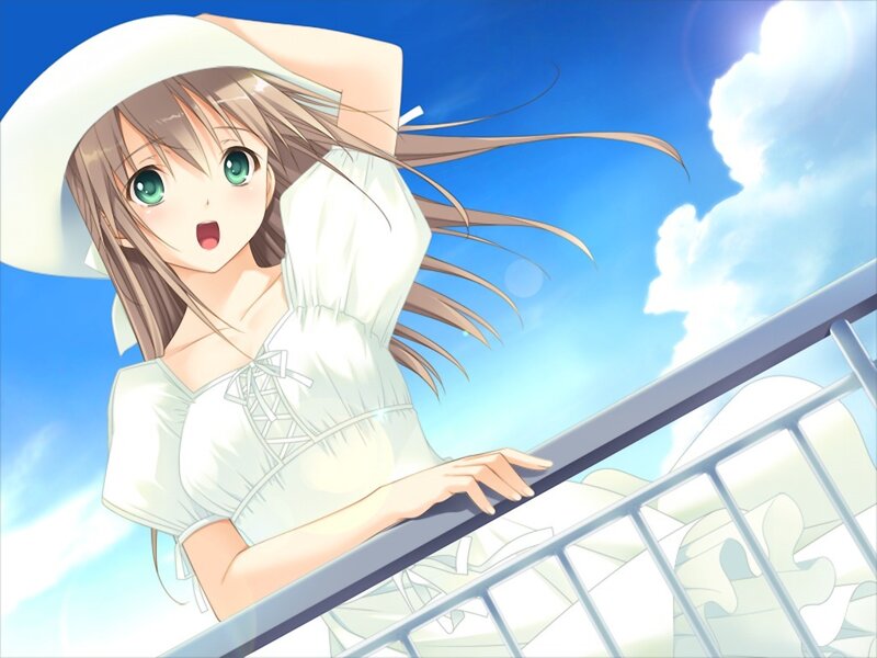 Anime Girl on Balcony — Blue, Bright