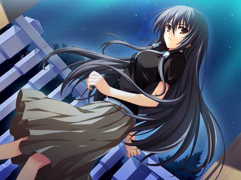 Anime Girl on Balcony — Blue, Calm, Night