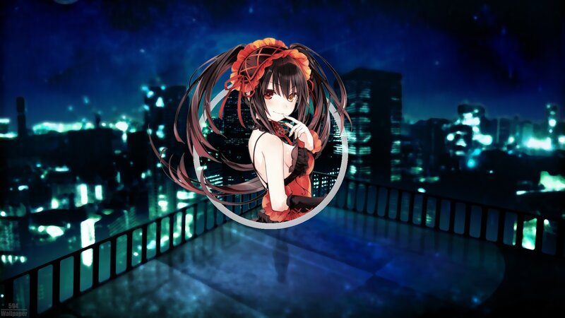 Anime Girl on Balcony — Blue, Dramatic, Night